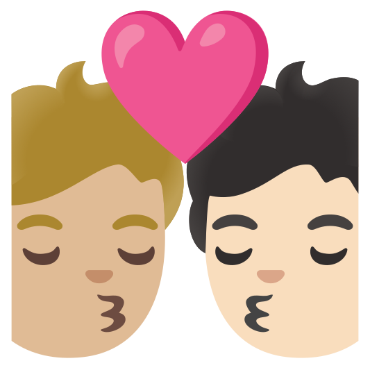 The kiss: person, person, medium-light skin tone, light skin tone emoji.