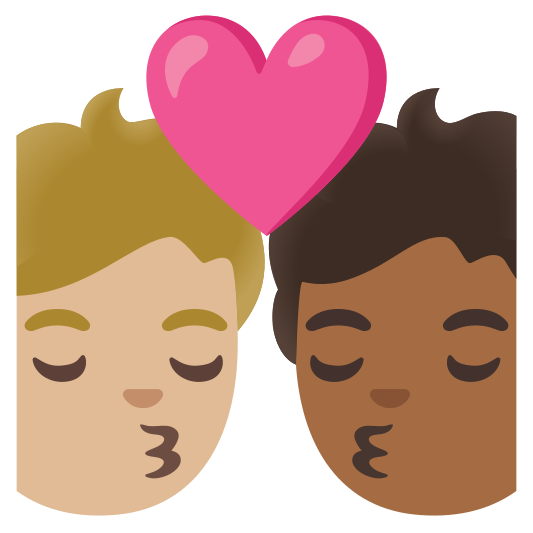 The kiss: person, person, medium-light skin tone, medium-dark skin tone emoji.