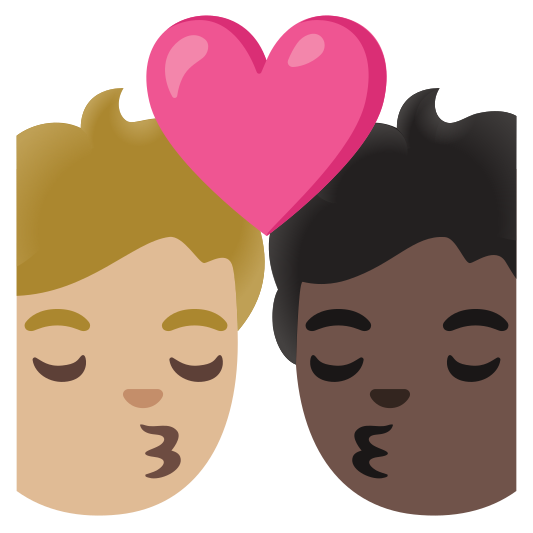 The kiss: person, person, medium-light skin tone, dark skin tone emoji.
