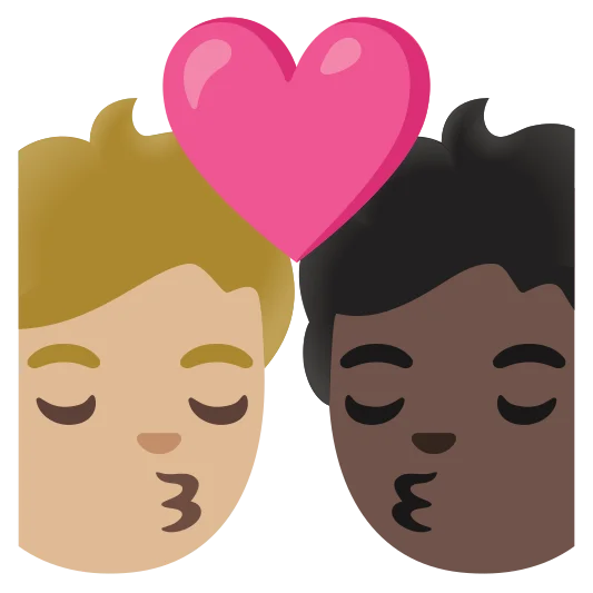 The kiss: person, person, medium-light skin tone, dark skin tone emoji.