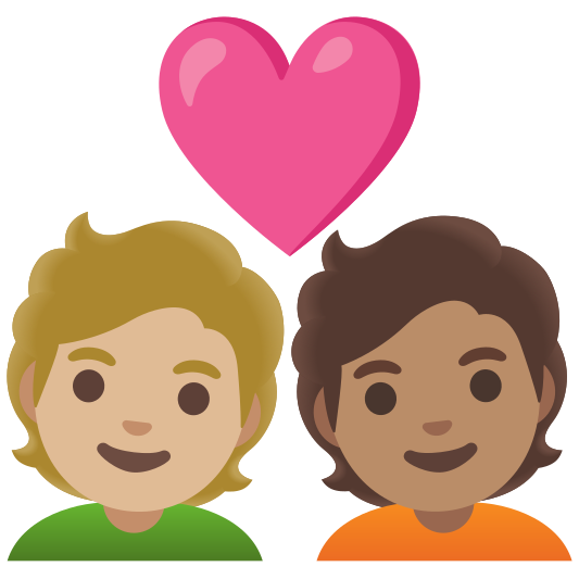 The couple with heart: person, person, medium-light skin tone, medium skin tone emoji.