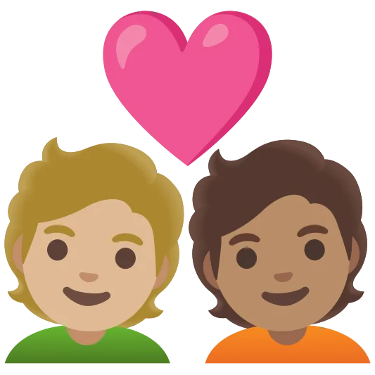 The couple with heart: person, person, medium-light skin tone, medium skin tone emoji.