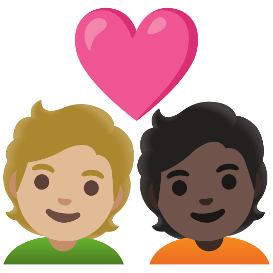 The couple with heart: person, person, medium-light skin tone, dark skin tone emoji.