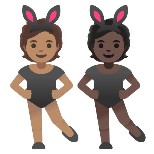The people with bunny ears: medium skin tone, dark skin tone emoji.