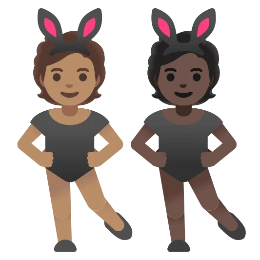The people with bunny ears: medium skin tone, dark skin tone emoji.