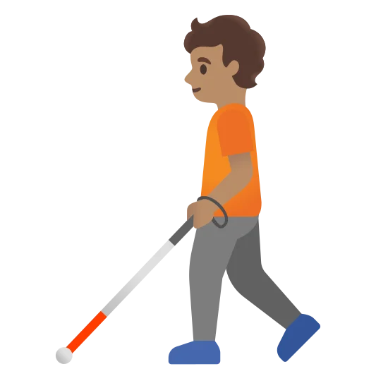 The person with white cane: medium skin tone emoji.