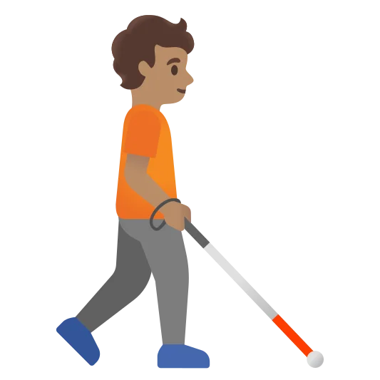 The person with white cane facing right: medium skin tone emoji.