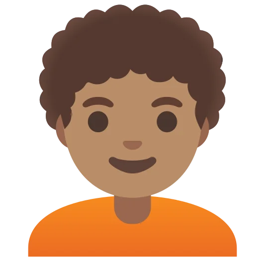 The person: curly hair: medium skin tone emoji.
