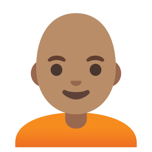 The person: bald: medium skin tone emoji.