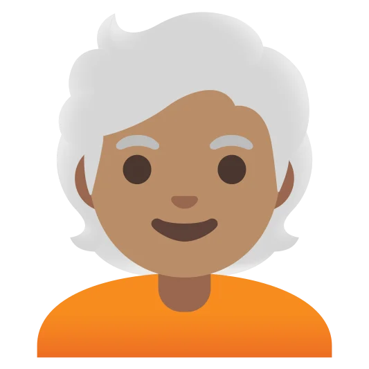 The person: white hair: medium skin tone emoji.