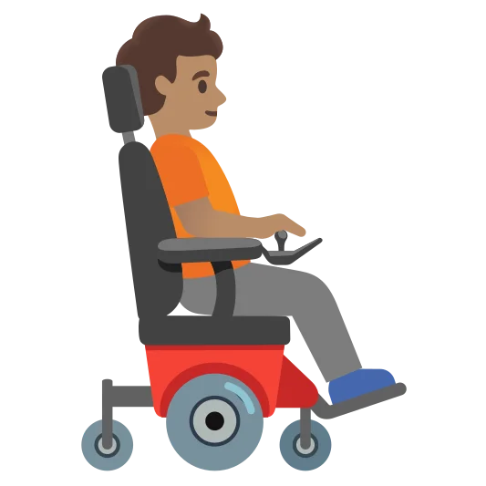 The person in motorized wheelchair facing right: medium skin tone emoji.