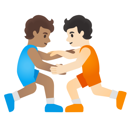 The people wrestling: medium skin tone, light skin tone emoji.