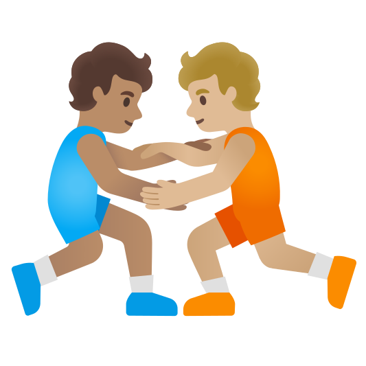 The people wrestling: medium skin tone, medium-light skin tone emoji.