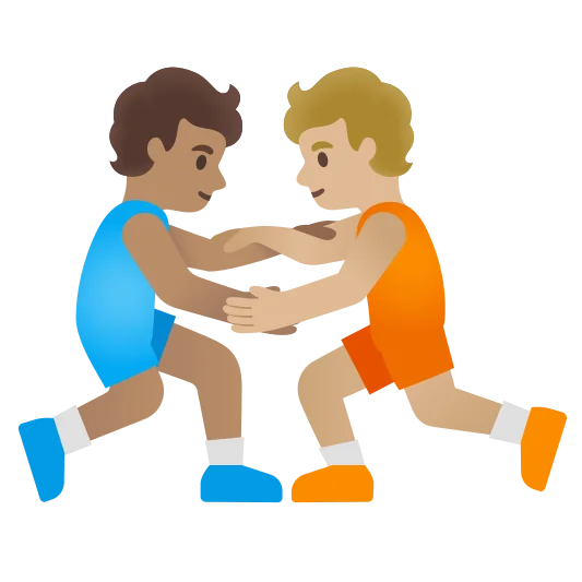 The people wrestling: medium skin tone, medium-light skin tone emoji.