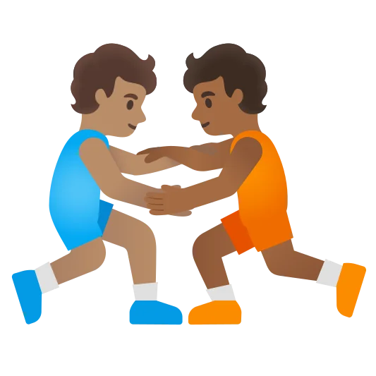 The people wrestling: medium skin tone, medium-dark skin tone emoji.