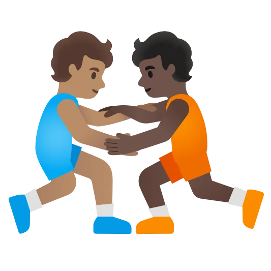 The people wrestling: medium skin tone, dark skin tone emoji.