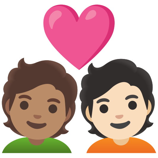 The couple with heart: person, person, medium skin tone, light skin tone emoji.