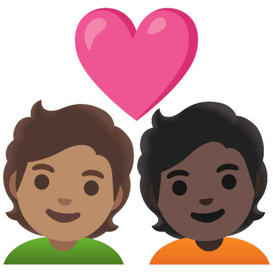 The couple with heart: person, person, medium skin tone, dark skin tone emoji.