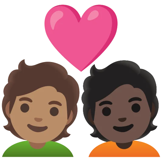 The couple with heart: person, person, medium skin tone, dark skin tone emoji.