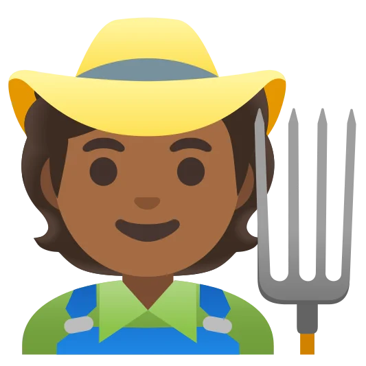 The farmer: medium-dark skin tone emoji.