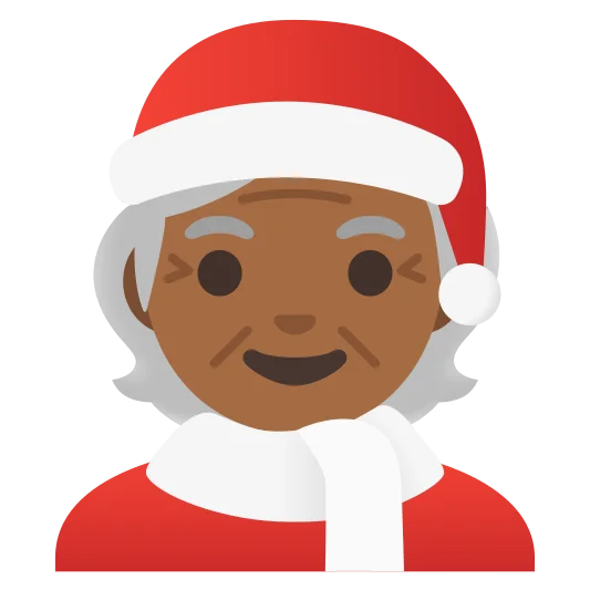 The mx claus: medium-dark skin tone emoji.