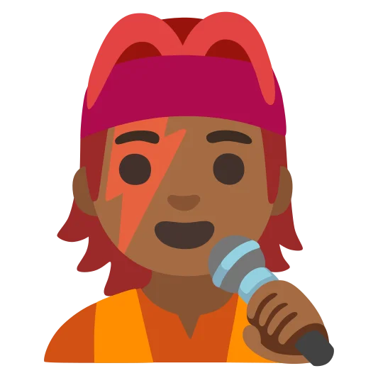 The singer: medium-dark skin tone emoji.