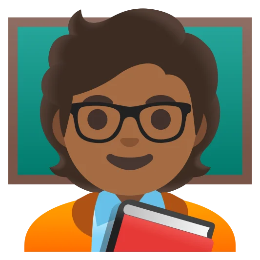 The teacher: medium-dark skin tone emoji.