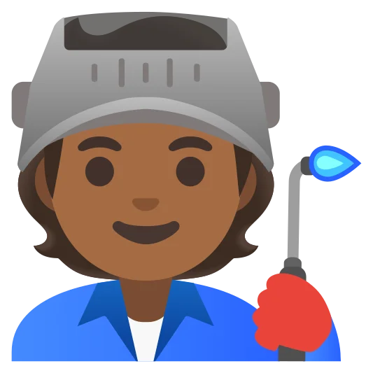 The factory worker: medium-dark skin tone emoji.
