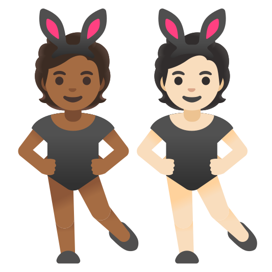 The people with bunny ears: medium-dark skin tone, light skin tone emoji.