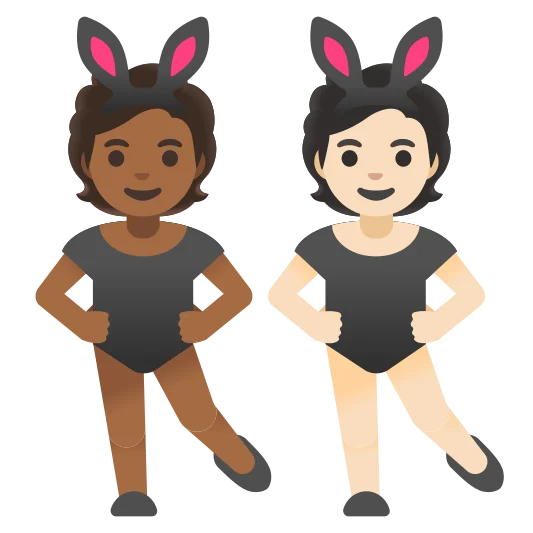 The people with bunny ears: medium-dark skin tone, light skin tone emoji.