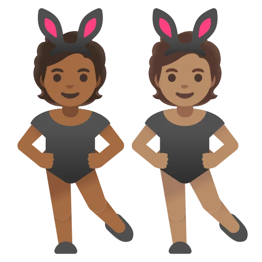 The people with bunny ears: medium-dark skin tone, medium skin tone emoji.