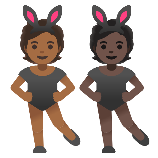 The people with bunny ears: medium-dark skin tone, dark skin tone emoji.