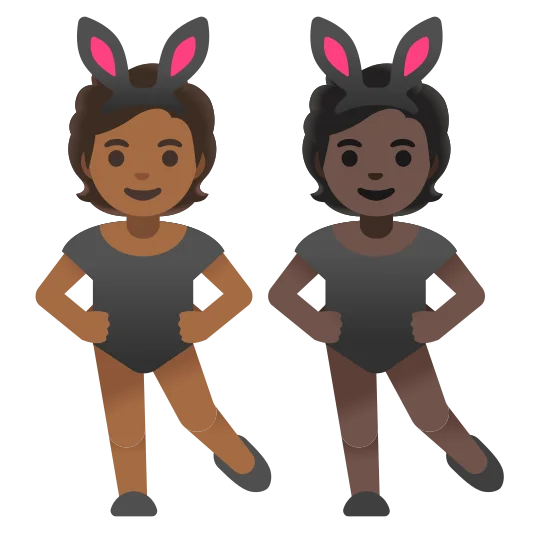 The people with bunny ears: medium-dark skin tone, dark skin tone emoji.