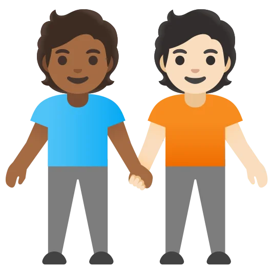 The people holding hands: medium-dark skin tone, light skin tone emoji.