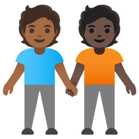 The people holding hands: medium-dark skin tone, dark skin tone emoji.