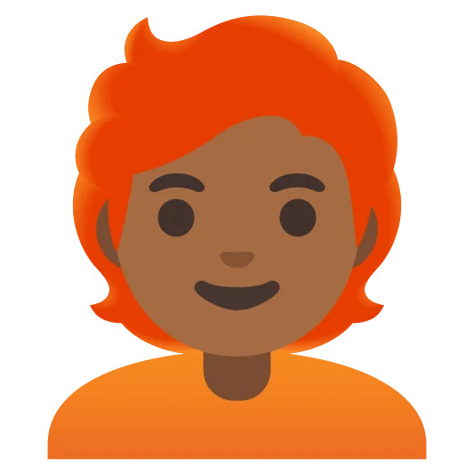 The person: red hair: medium-dark skin tone emoji.