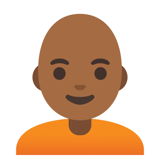 The person: bald: medium-dark skin tone emoji.