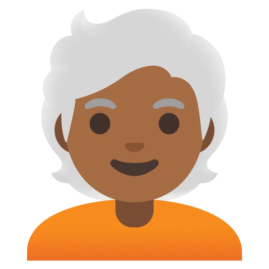 The person: white hair: medium-dark skin tone emoji.