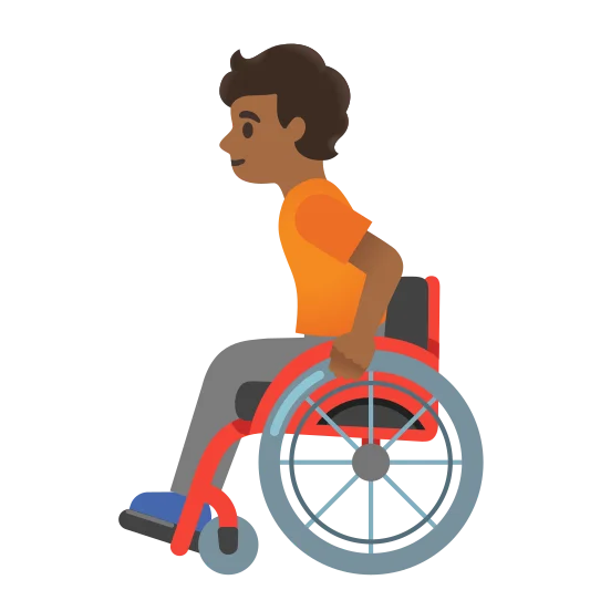 The person in manual wheelchair: medium-dark skin tone emoji.
