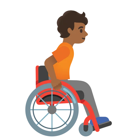 The person in manual wheelchair facing right: medium-dark skin tone emoji.