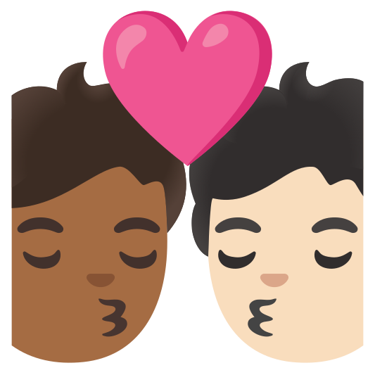 The kiss: person, person, medium-dark skin tone, light skin tone emoji.