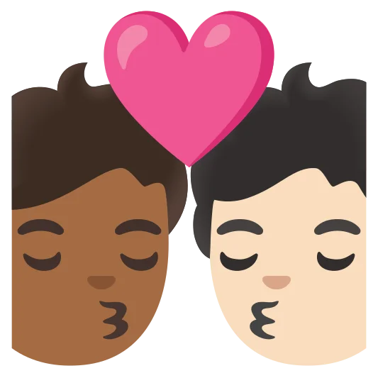 The kiss: person, person, medium-dark skin tone, light skin tone emoji.