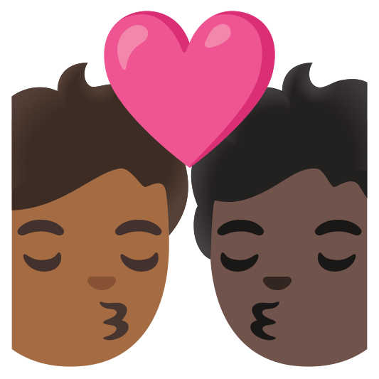 The kiss: person, person, medium-dark skin tone, dark skin tone emoji.