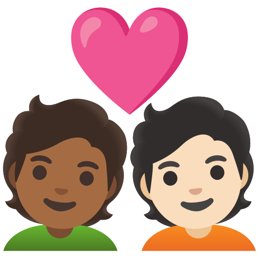 The couple with heart: person, person, medium-dark skin tone, light skin tone emoji.
