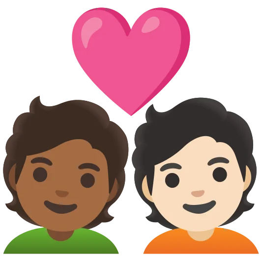 The couple with heart: person, person, medium-dark skin tone, light skin tone emoji.