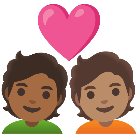 The couple with heart: person, person, medium-dark skin tone, medium skin tone emoji.