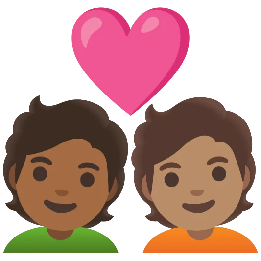 The couple with heart: person, person, medium-dark skin tone, medium skin tone emoji.