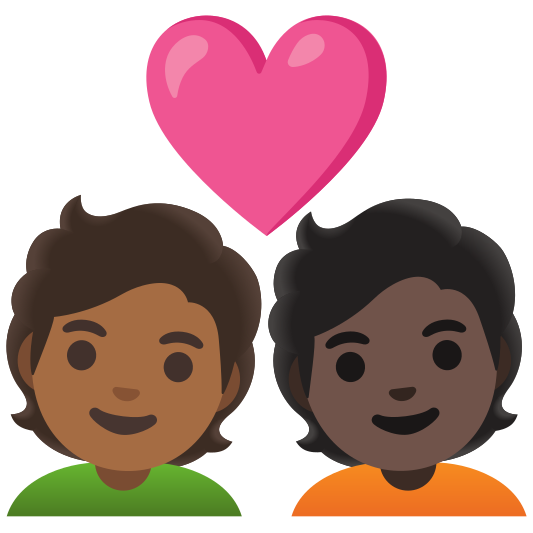The couple with heart: person, person, medium-dark skin tone, dark skin tone emoji.