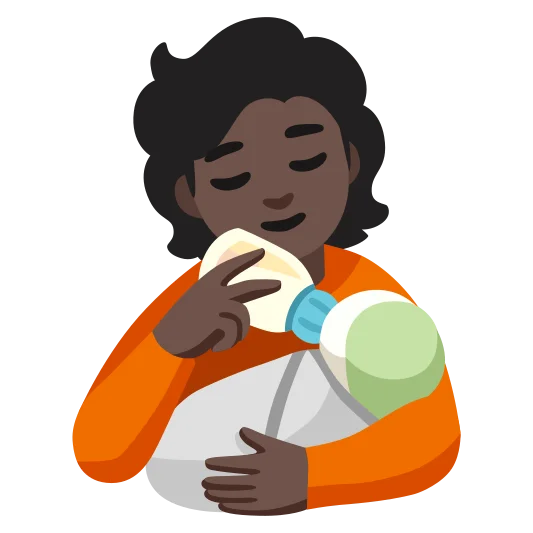 The person feeding baby: dark skin tone emoji.
