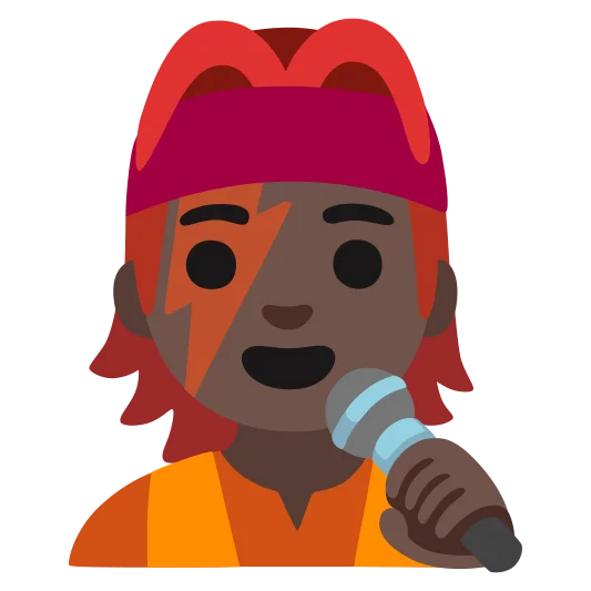 The singer: dark skin tone emoji.